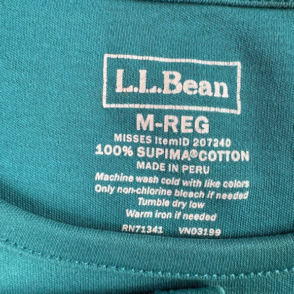 LL Bean Shirt Women M Long Sleeve Supima Cotton Teal Blue Lounge Travel Work - Picture 6 of 7